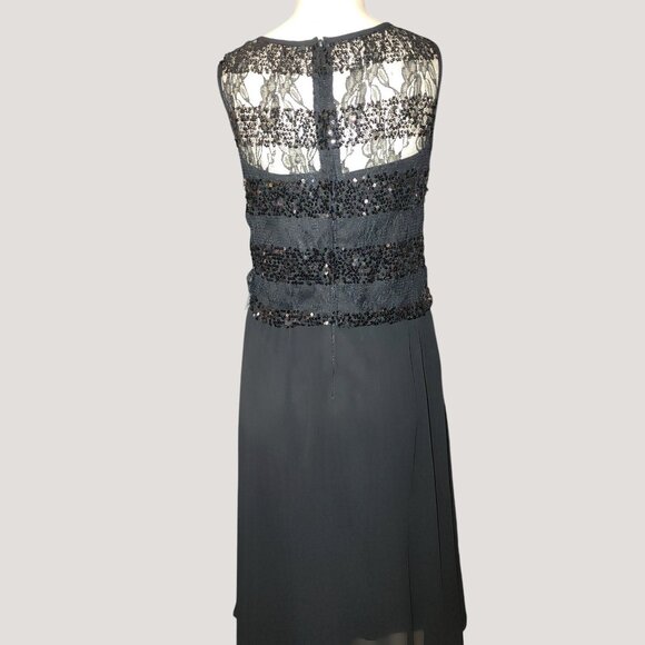 Bisou Bisou Michele Bohbot Black Sleeveless Sequin Lace Evening Dress Size 16 - Picture 2 of 10